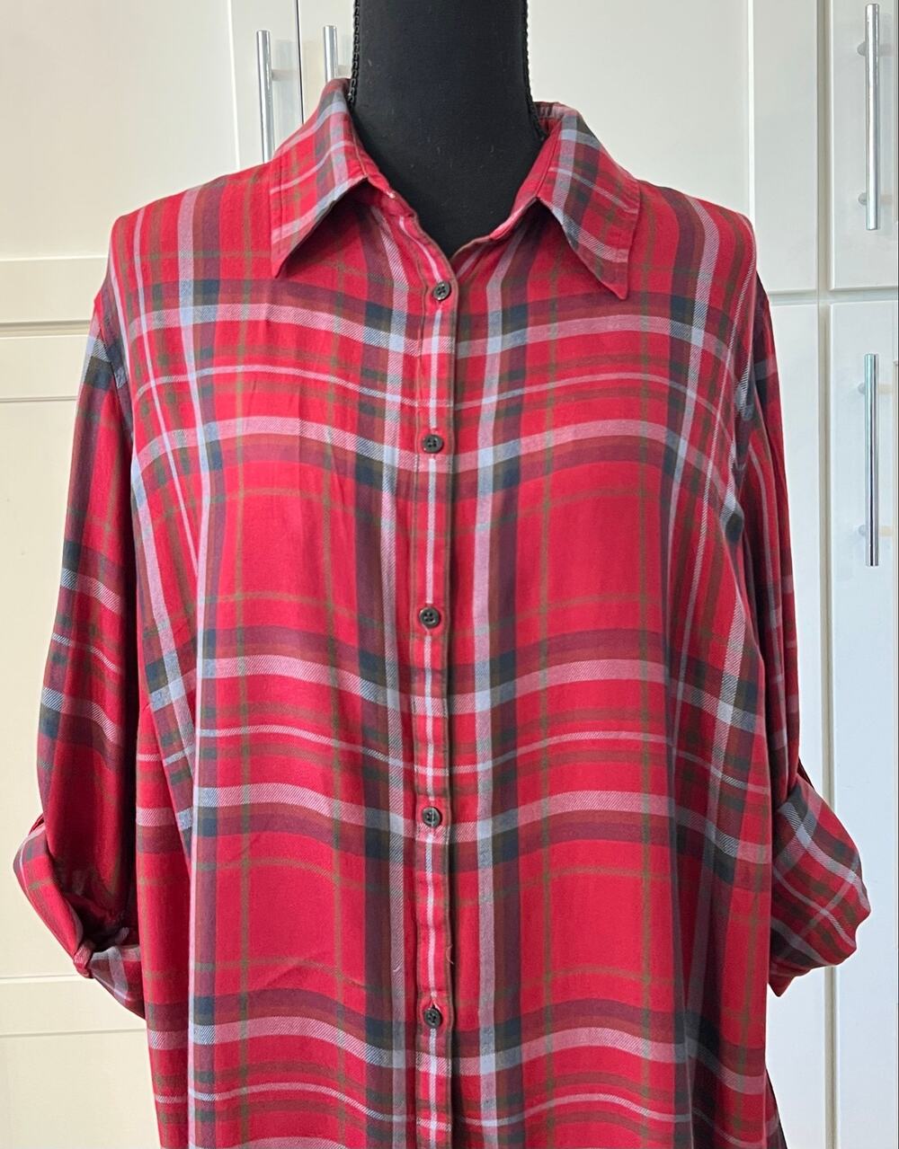 LAUREN Ralph Lauren Red Plaid Button Shirt Women’s 1X Roll Tab Long Sleeve green